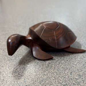 Hand-Carved Wooden Turtle Figurine - Dark Brown